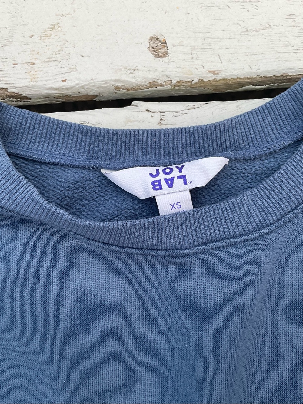 JoyLab XS Oversized‎ Colorblock Patchwork Cropped Crewneck Sweatshirt Blue - Picture 3 of 6